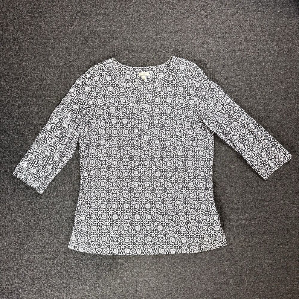 Talbots Women’s Size M Black and White Geometric Patterned 3/4 Length Blouse